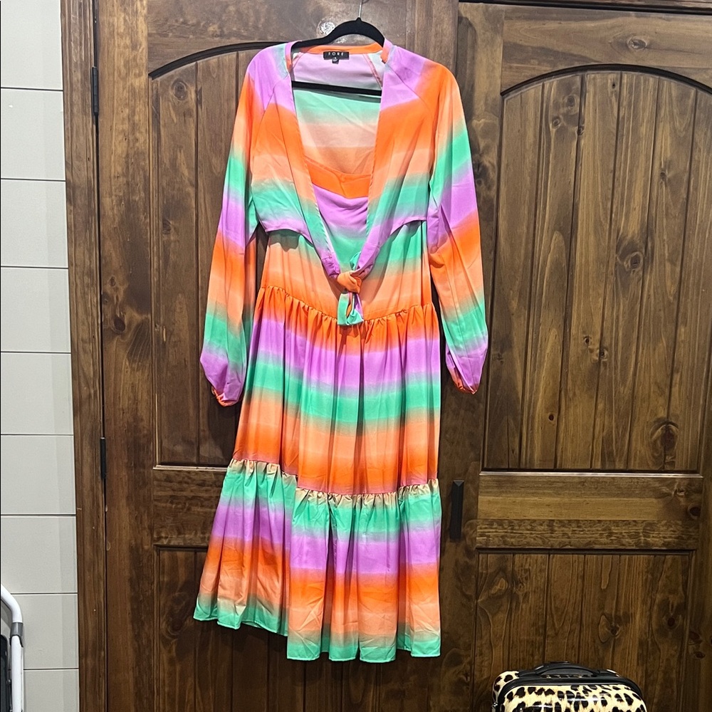 Colorful Striped Maxi Two Piece Crop and Skirt